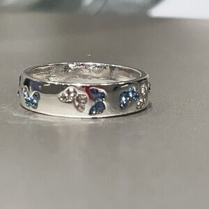 Silver Butterfly Ring with Blue and yellow Accents